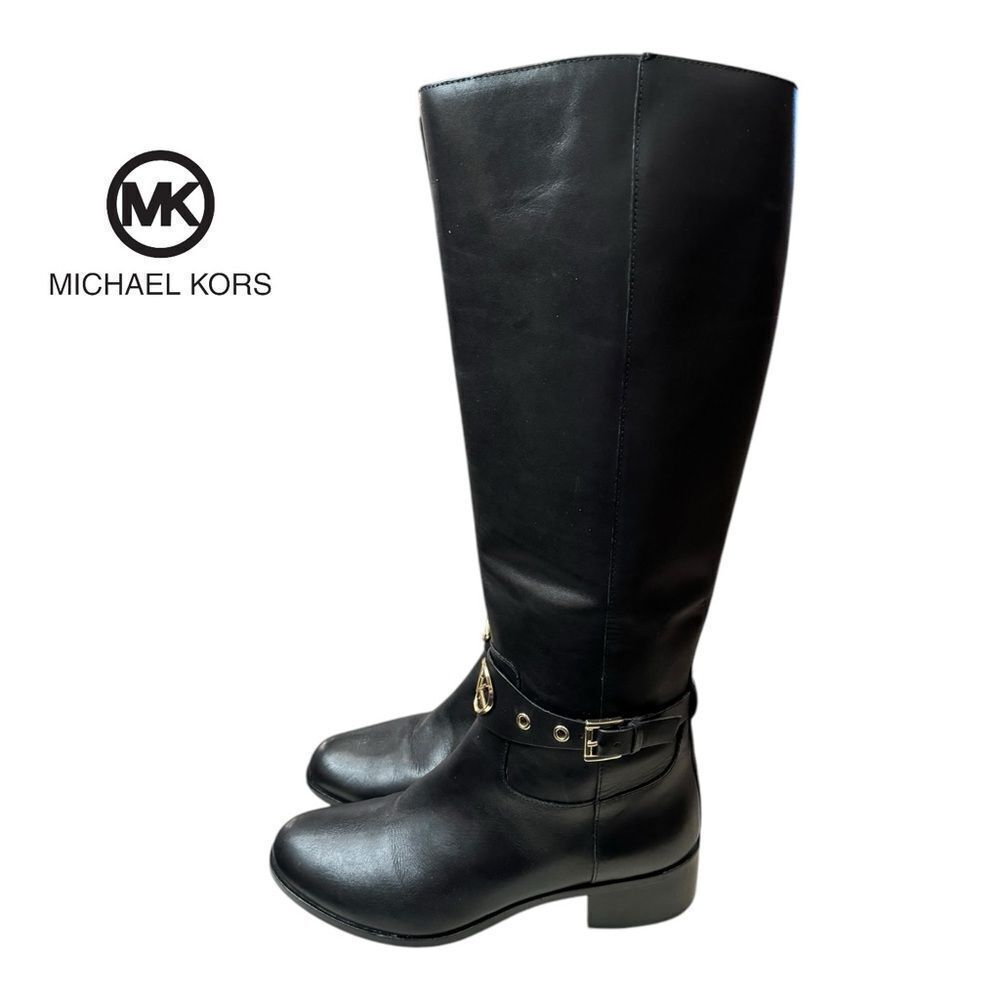 Michael Michael Kors "Heather" Women's Black Leather Riding Boots 7